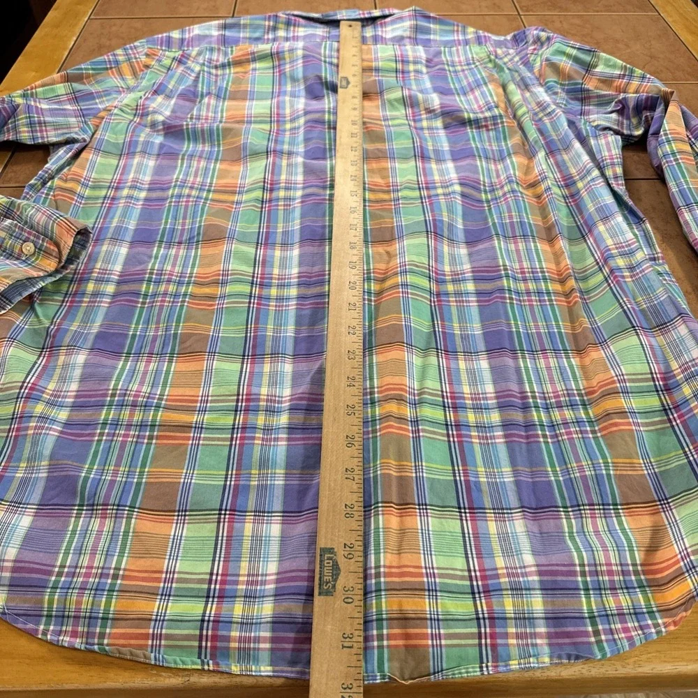 Polo Ralph Lauren Button Shirt Mens Sz XL Multicolor Madras Plaid Stretch Cotton